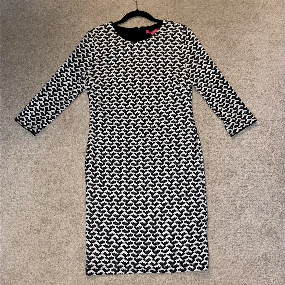 Catherine Malandrino Dress- houndstooth,3/4 length sleeves. Sz M